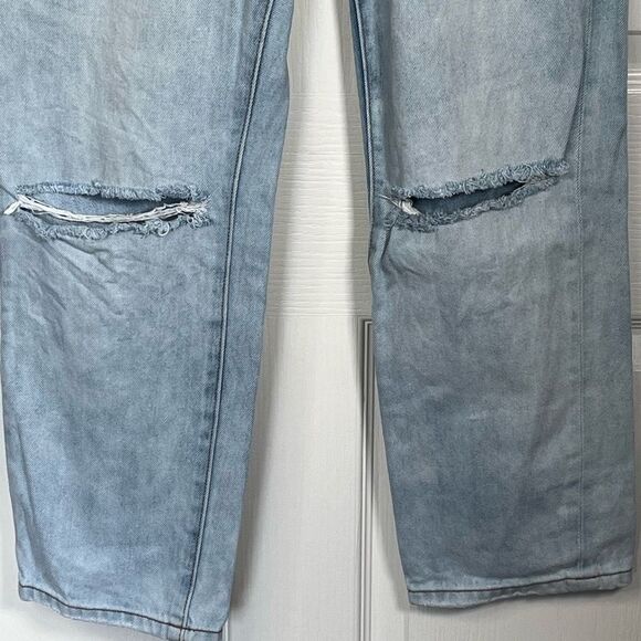 One Teaspoon Truckers Sz 26 Wilde Blue Straight Leg Jeans Torn Knees Distressed - Picture 4 of 12
